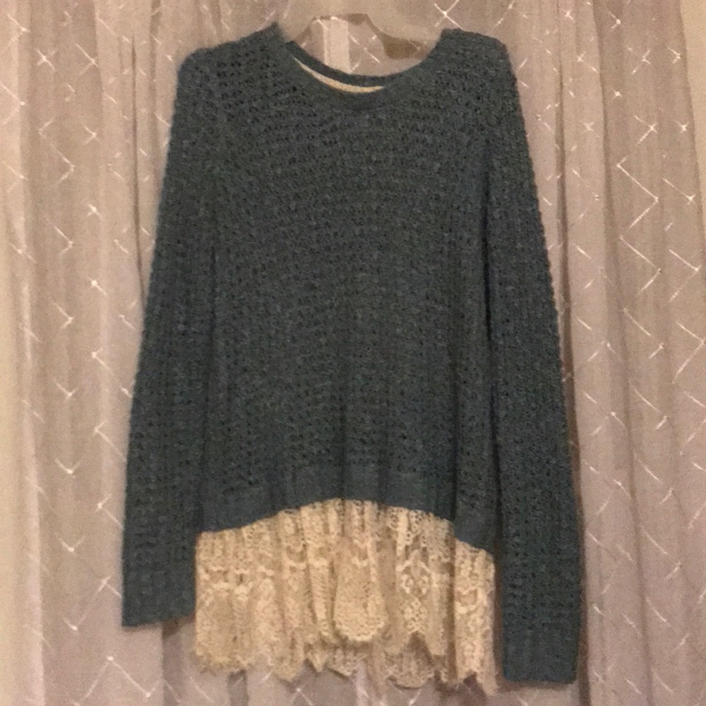 Sweater Tunic Top with Lace Hem